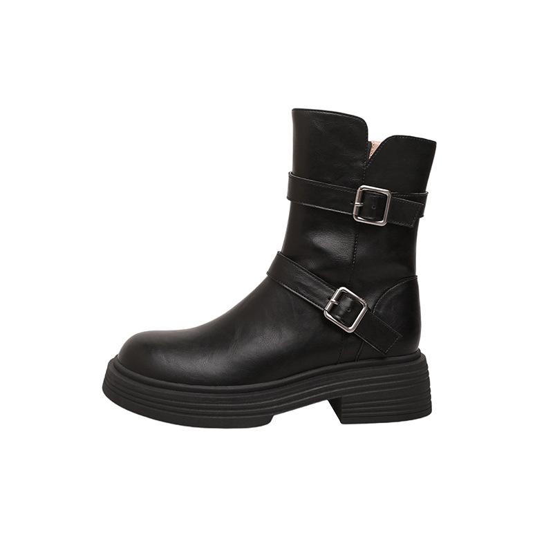Thick-soled Belt Buckle Martin Boots Women's Autumn and Winter New Versatile Short Women's Boots Knight Boots Short Boots