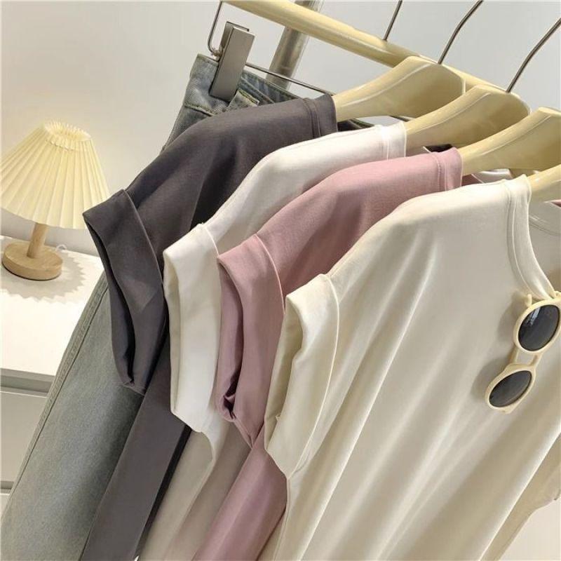 Women's Pink Modal Cotton Flared Sleeve T-Shirt - Korean Style Summer Top