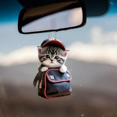 Cat Shaped Pendant Car Hanging Decoration Realistic Looking Easy To Hang Auto Rearview Mirror