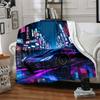 1pc Neon Cityscape Blanket Lightweight Flannel Blanket Throw Blanket For Sofa, Bed, Travel, Camping, Livingroom, Office, Couch
