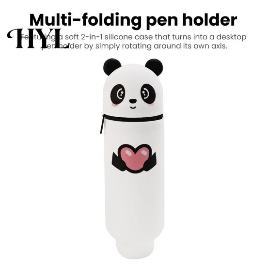 Rotating Pen Holder Pencil Case Desktop Stand Up Cartoon Animal Design School Pouch Silicone Storage Bag for Home Office Supplies Retractable