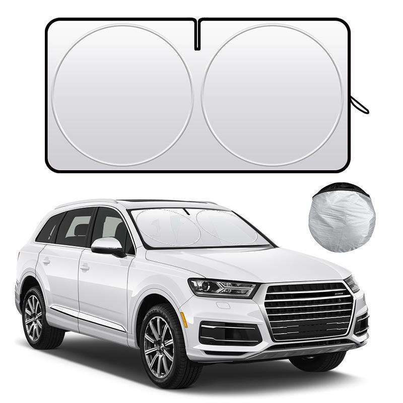 Titanium Silver Double Ring Car Sunshade - Heat and UV Protection Visor Front Double Ring - Titanium Silver Small 140*70cm