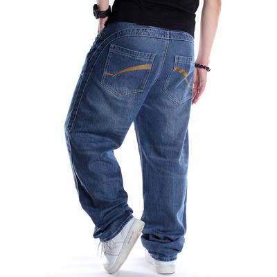 European And American Hip-Hop Jeans Men'S Loose Embroidered Long Pants Plus Fat Plus Plus Size Street Dance Skateboard Pants