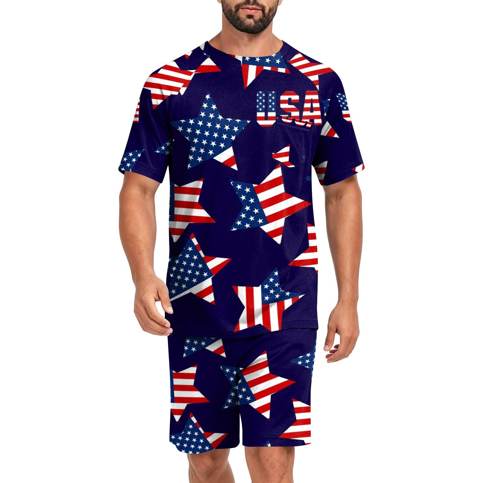 

Men s Summer Lounge Set Short Sleeve Top and Shorts Two Piece Pajama Set Lightweight Breathable Soft Fabric Casual Homewear XXXL