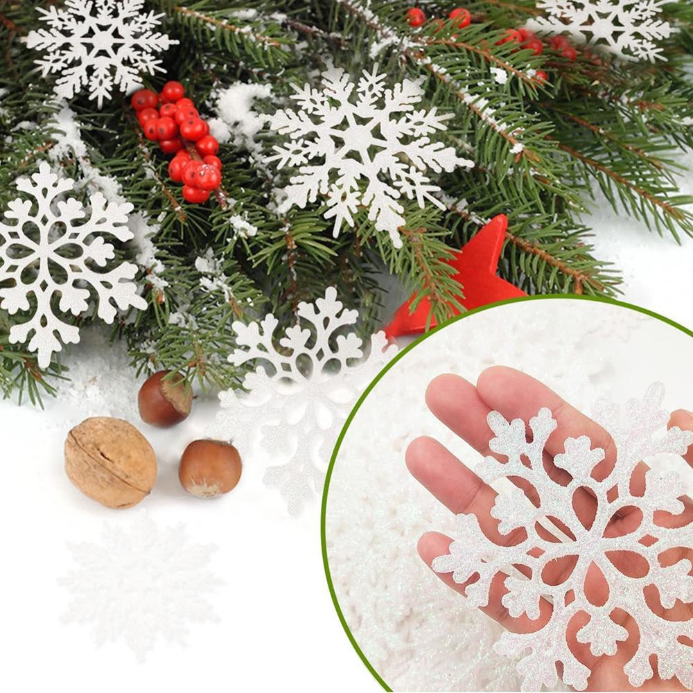 Christmas Snowflake Ornaments, 12pcs Plastic Glitter Snow Flakes Ornaments Xmas Tree Pendant Snowflake for Christmas Tree Decor