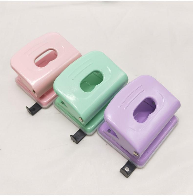 Effort-Saving Double-Hole Loose-Leaf Binder Punch with Ruler - Macaron Colors, Metal Office Tool