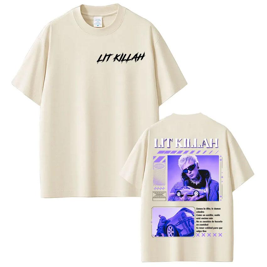 Rap Singer Lit Killah Album Tshirt Tour Merch Oversized Short Sleeved Tshirt Mens Hiphop Gothic Punk Tshirt Street Wear