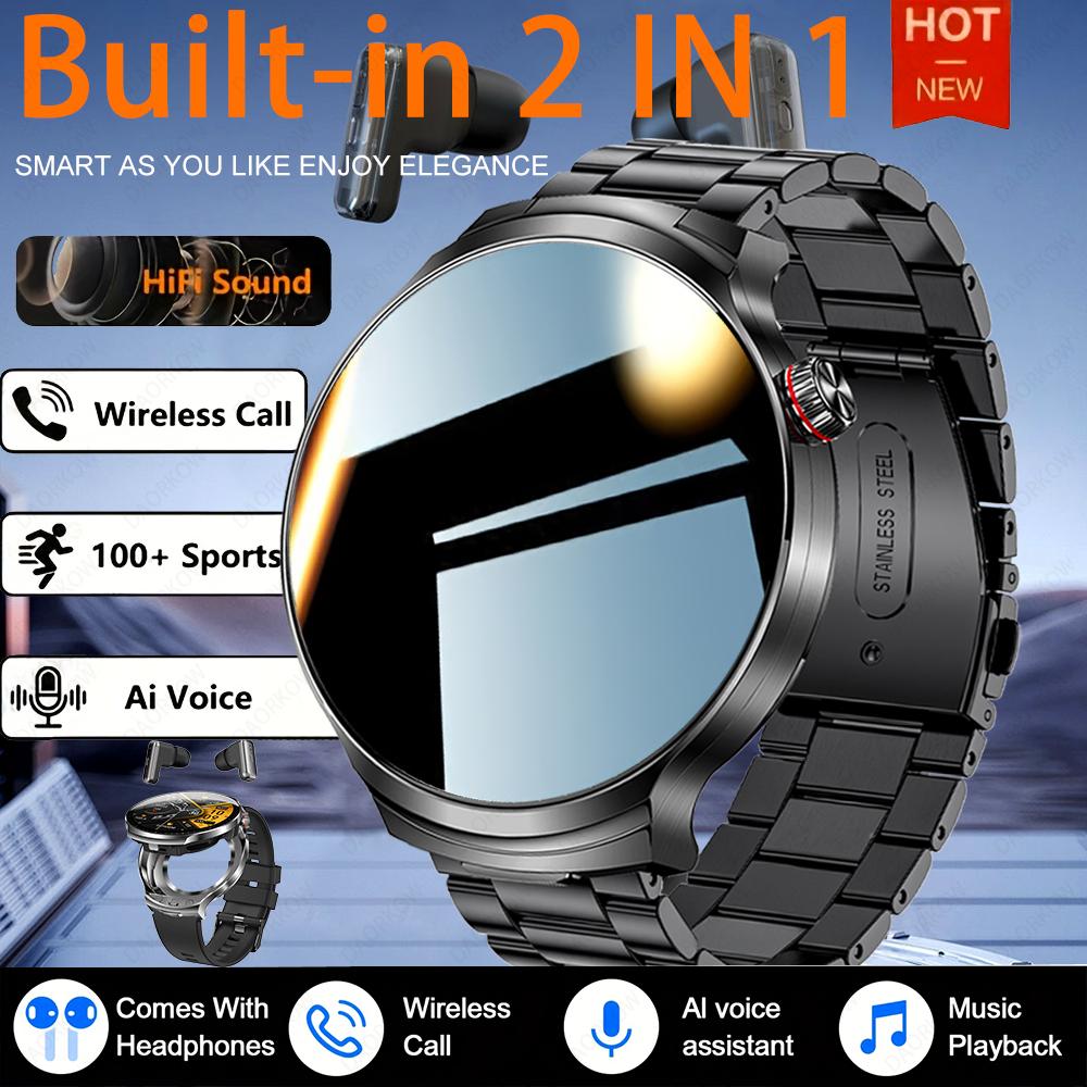 New 2 In 1 Smart Watch With Earbuds Smartwatch TWS Bluetooth Earphone Bluetooth Call Life Waterproof Heart Rate Blood Oxygen Monitor Sports Watch