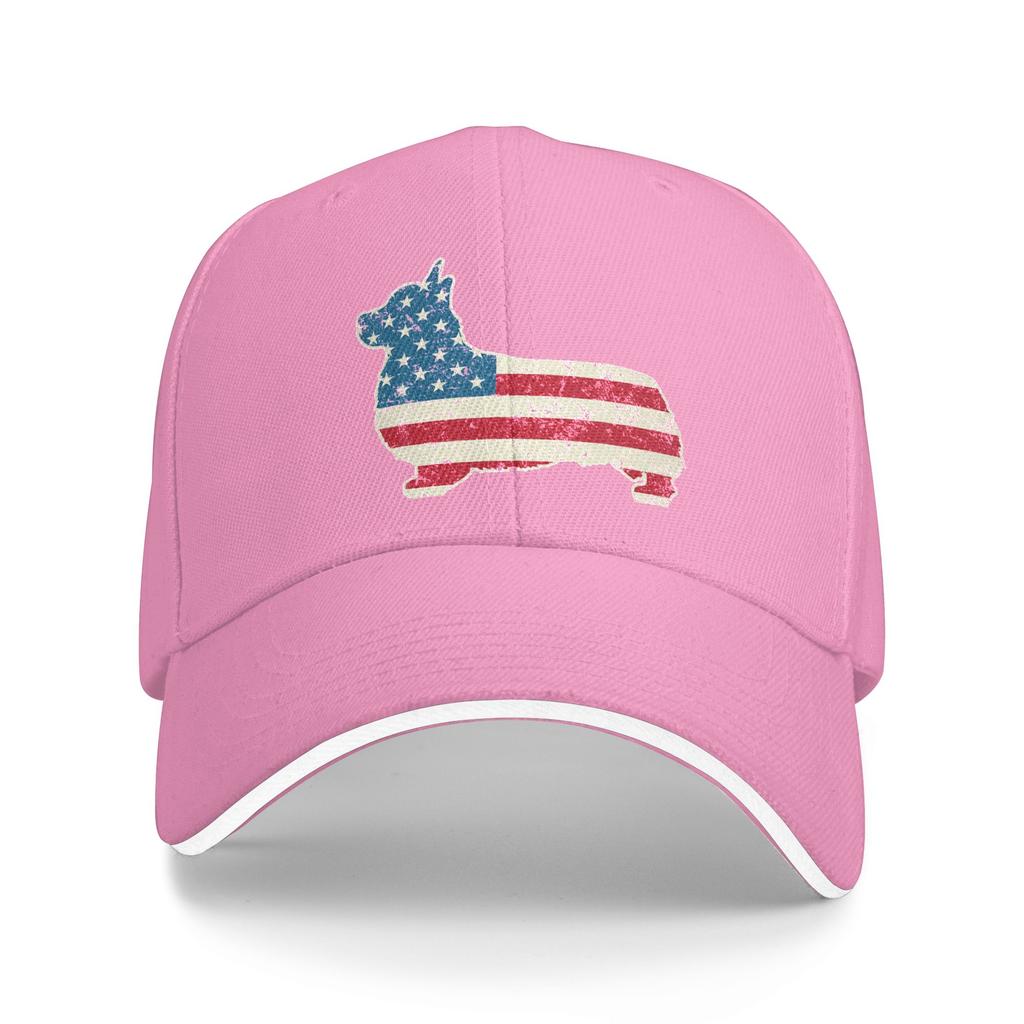 Patriotic Corgi American Flag Baseball Cap Adjustable Polyester Casual Snapback for Adults
