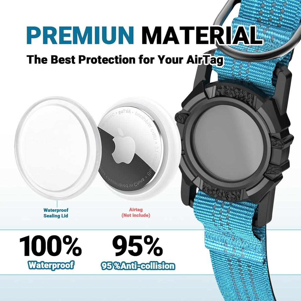 IP68 Waterproof AirTag Dog Collar – Heavy Duty Reflective Padded Design with Integrated AirTag Holder for Small, Medium & Large Dogs –