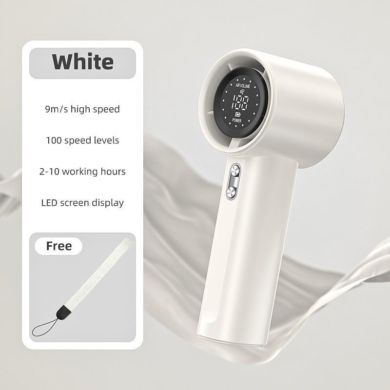 2025 High-Speed Handheld Mini Fan: 100-Speed, Digital Display, USB Rechargeable 59*61*160 mm белый