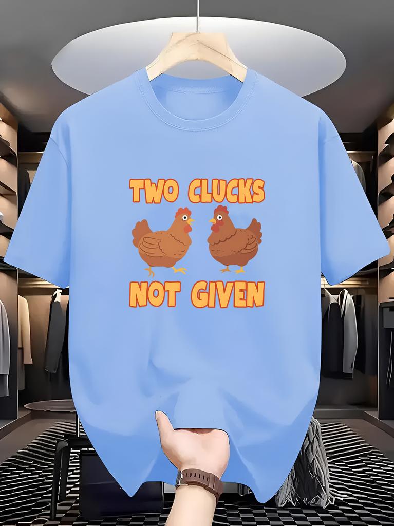 Unisex O Neck Tee Two Cartoon Chicken Funny Text Print Cotton Short Sleeve Loose Summer Breathable Daily Casual Basic Wear Top