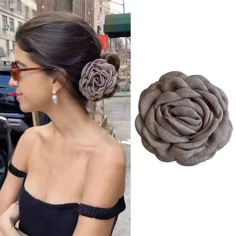 Fabric Rose Flower Large Size Claw Clips For Women Girls Clip Barrette Plastic Clamps Headwear Hair Accessories