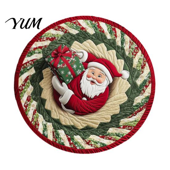 Thickened Cozy Mat Round Christmas Rug, 39" Imitation Cashmere Santa Snowflake Pattern, Holiday Party Floor Covering Area Rug for Home Living