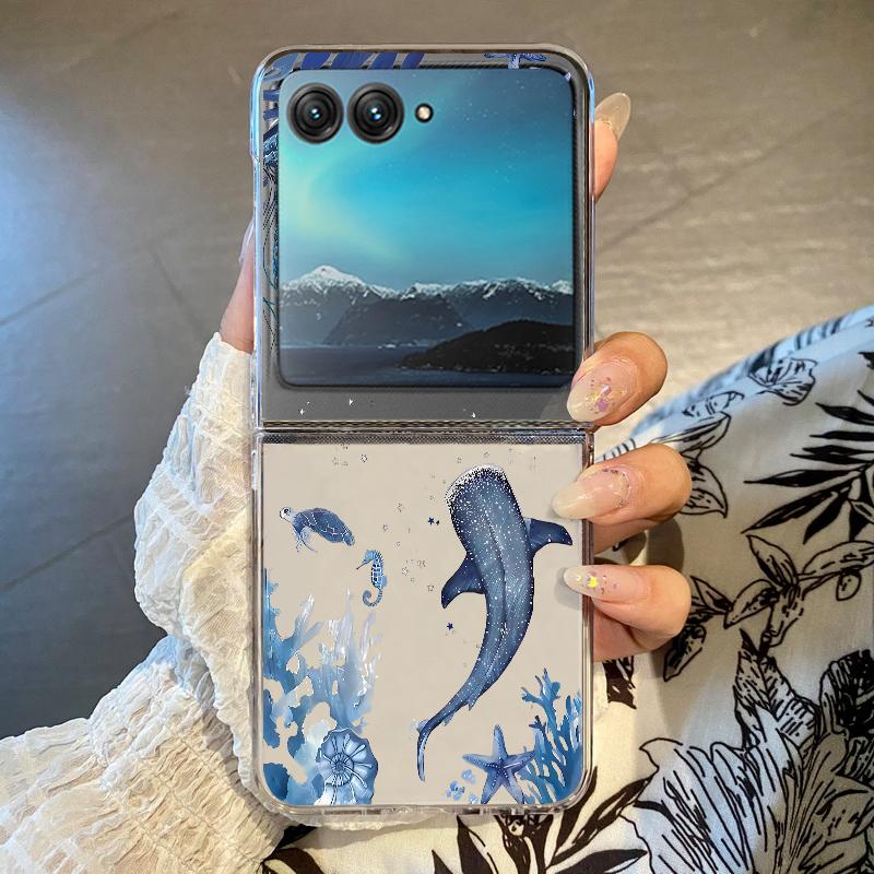 Cute Whale Pattern Transparent Case For Motorola Razr 60 50 40 Ultra Razr60 Razr50 Razr40 Shockproof Folding Hard PC Phone Cover