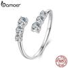 BAMOER Moissanite White Gold Plated Adjustable Ring 925 Silver Exquisite Open Ring for Women Engagement Jewelry Gift
