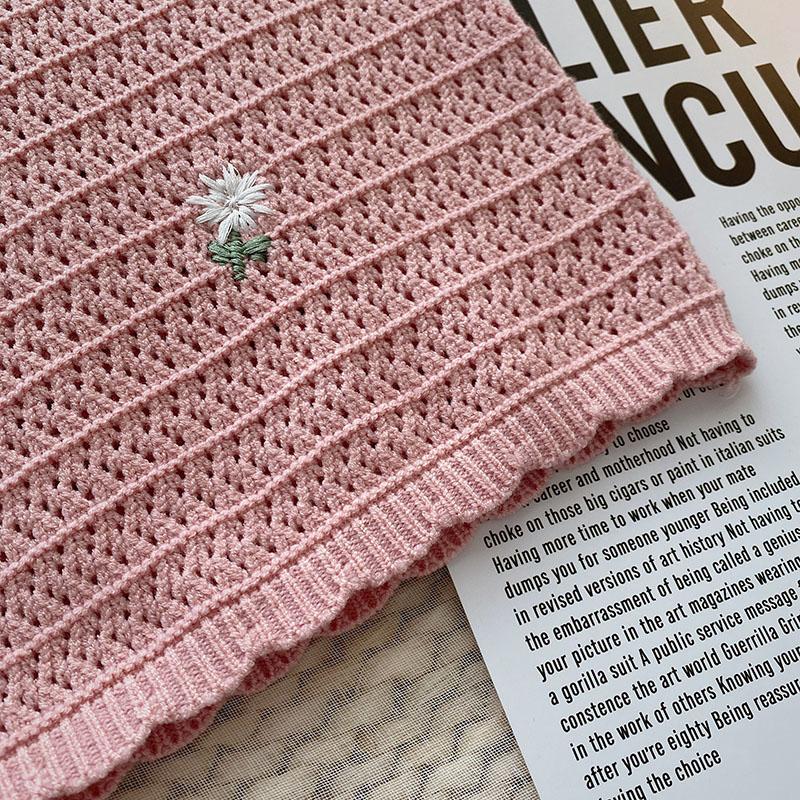 Ženy Léto Květina Vyšívaná úpletová tílka s výstřihem do O bez rukávů Sladká košilka Háčkování Svrchní oblečení Vintage volné vnitřní topy