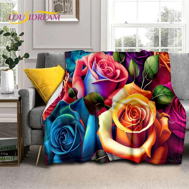 3D Rosenblumen Nordisch Romantische Weiche Decken, Warmhaltende Überwurfdecke Bequeme Decke für Picknick Betten Sofa Zuhause Schlafzimmer Geschenk
