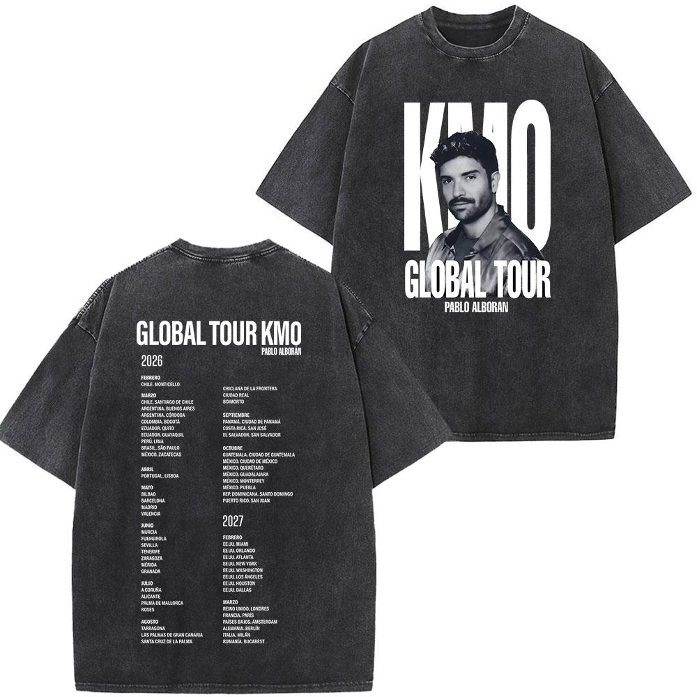 Singer Pablo Alborn Global Tour Kmo Print Washed Vintage T Shirt Men Women Hiphop Tshirts Shortsleeved Casual T Shirts S