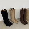 Botki na koturnie z zamszu z kwadratowym noskiem dla kobiet 2025 jesień i zima nowe modele ale kozaki do kolana wersja koreańska modne botki z cholewką dla w
