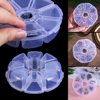Round Organizer Transparent 8 Grids Empty Storage Box Nail Art Rhinestones Case Jewelry Container