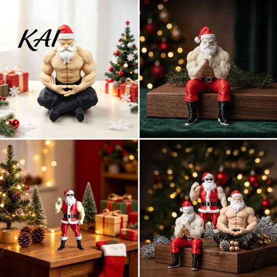 Holiday Party Decorations Strong Muscles Santa Claus Ornament, Muscle Lines And Beard Decor, 3D Printed Funny Creative Statues Christmas Decoration