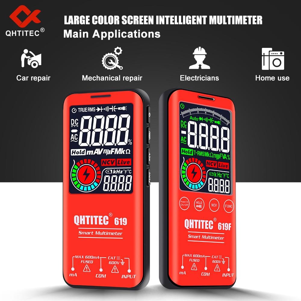 QHTITEC Digital Multimeter Smart Electrician Tester T-RMS DC AC Voltage Capacitance Ohm Hz NCV Professional Multitester