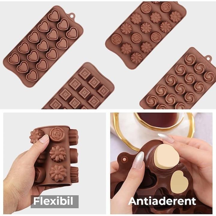 4 Forme Chocolate Silicone Mold Non-Stick Flexible BPA Free for Candy Praline Ice Brown