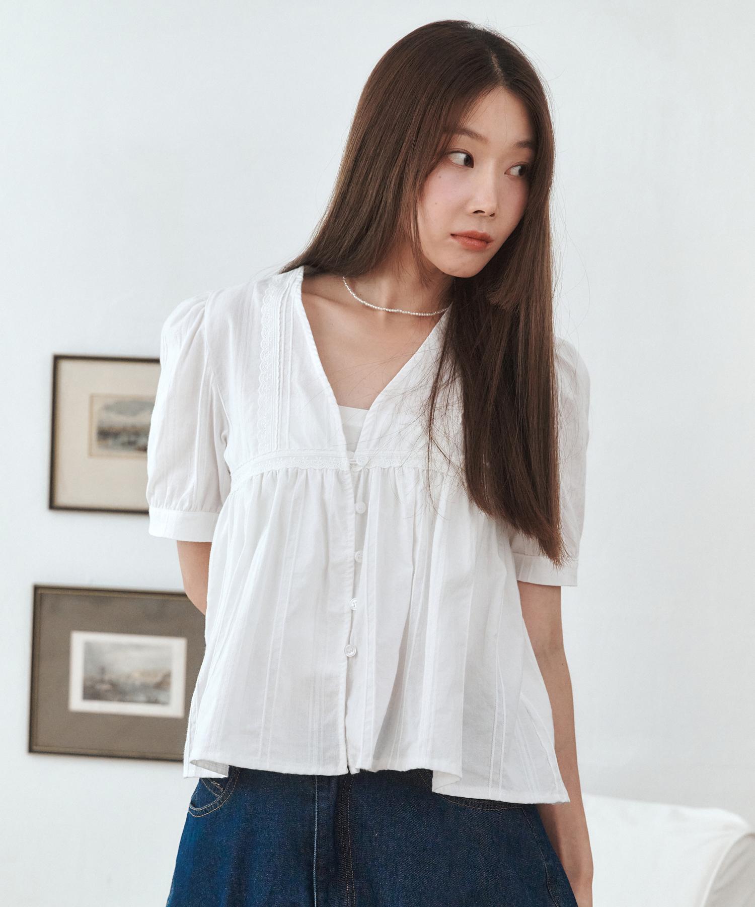 Rosiro Lace V Frill Blouse White White/Free