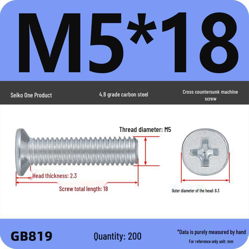 GB819 Zinc-Plated Carbon Steel Phillips Countersunk Screws: M2-M10