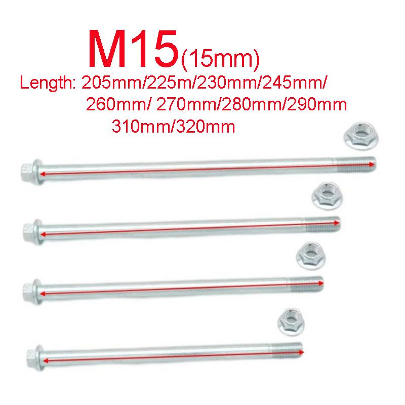 Śruba Osi Koła Motocykla o Średnicy M15-205mm/225mm/230mm/245mm/260mm/270mm/280mm/290mm/310mm/320mm 15mm Metalowy Element Złączny Szpilka