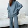 Women Knitted Suit Soft Turtleneck Long Sleeve Sweater Wide Leg Pants Commuter 2 Pieces Sets Autumn Winter Homewear