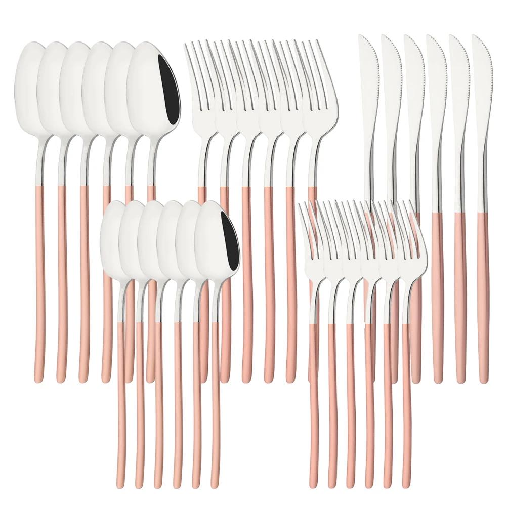 30Pcs/Set Stainless Steel Dinner Mirror Gold Dinnerware Set Knife Dessert Fork Spoon Cutlery Set Kitchen Flatware Silverware Set
