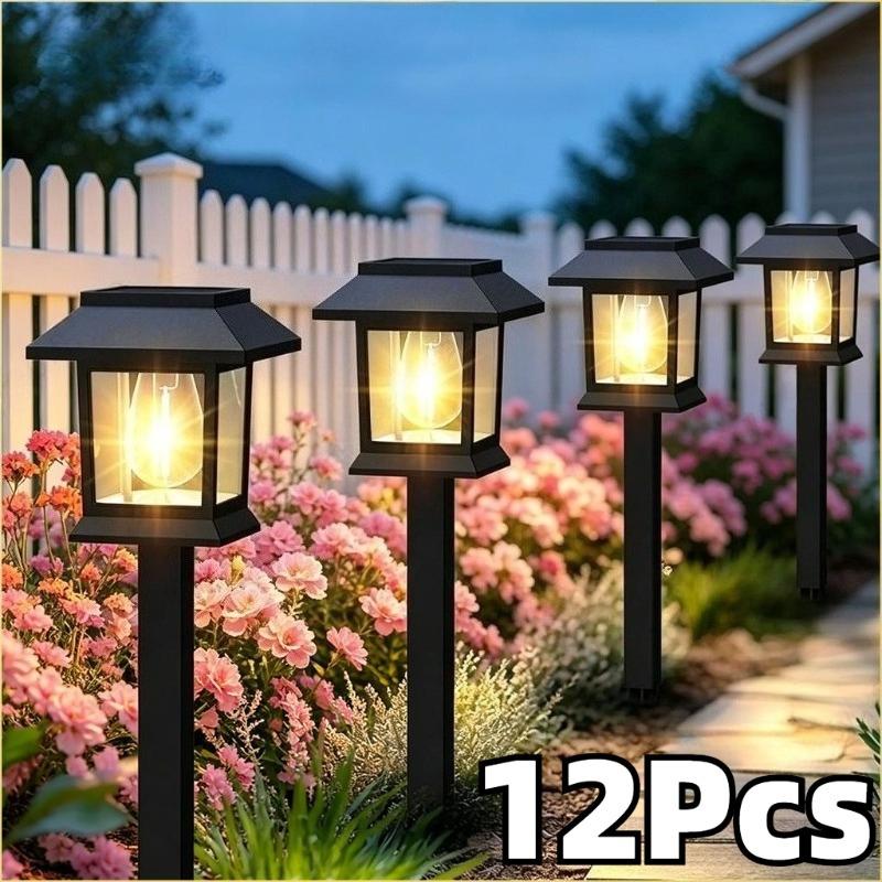 2-12 Piezas Luz LED Solar para Jardín Exterior Lámpara de Césped para Jardín Villa Patio Parque Patio Iluminación Decorativa de Paisaje