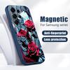 Magnetic For Magsafe Case For Samsung Galaxy S26 Ultra S25 Edge S24 Plus S23 FE S22 A17 A54 A55 A56 A57 5G Red Rose Flowers Pattern Cover
