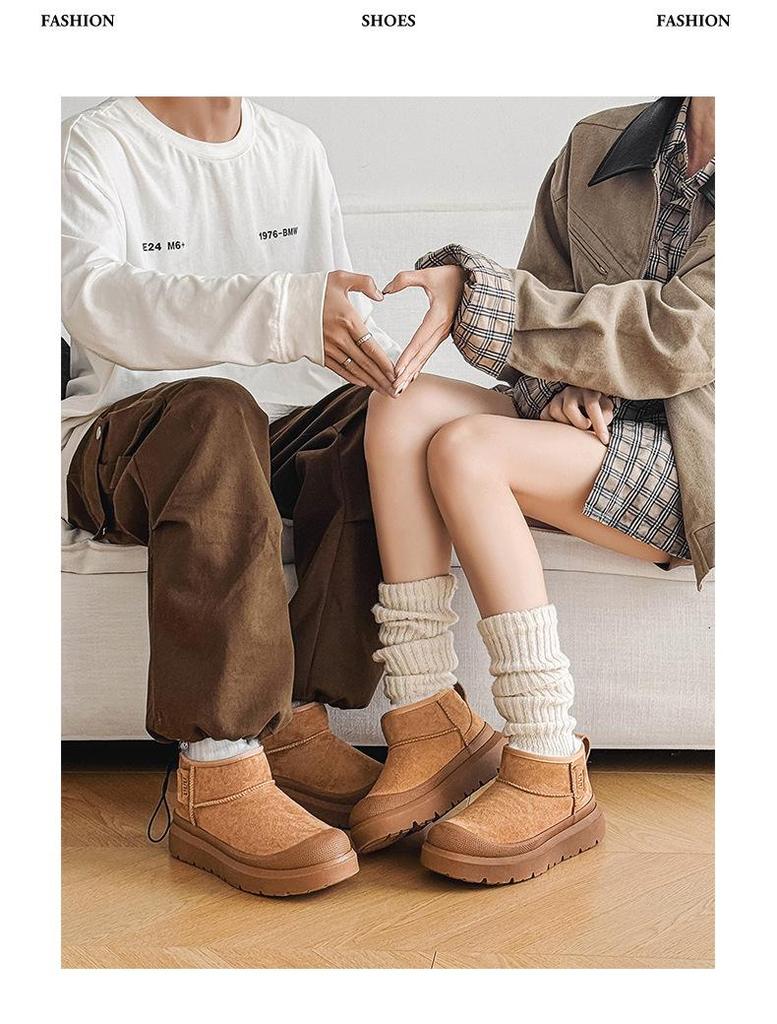 Men's Winter Snow Boots – Real Leather, Fur Lined, Non-Slip, Wool, Short, Thick Velvet, Cold-Proof, Warm.