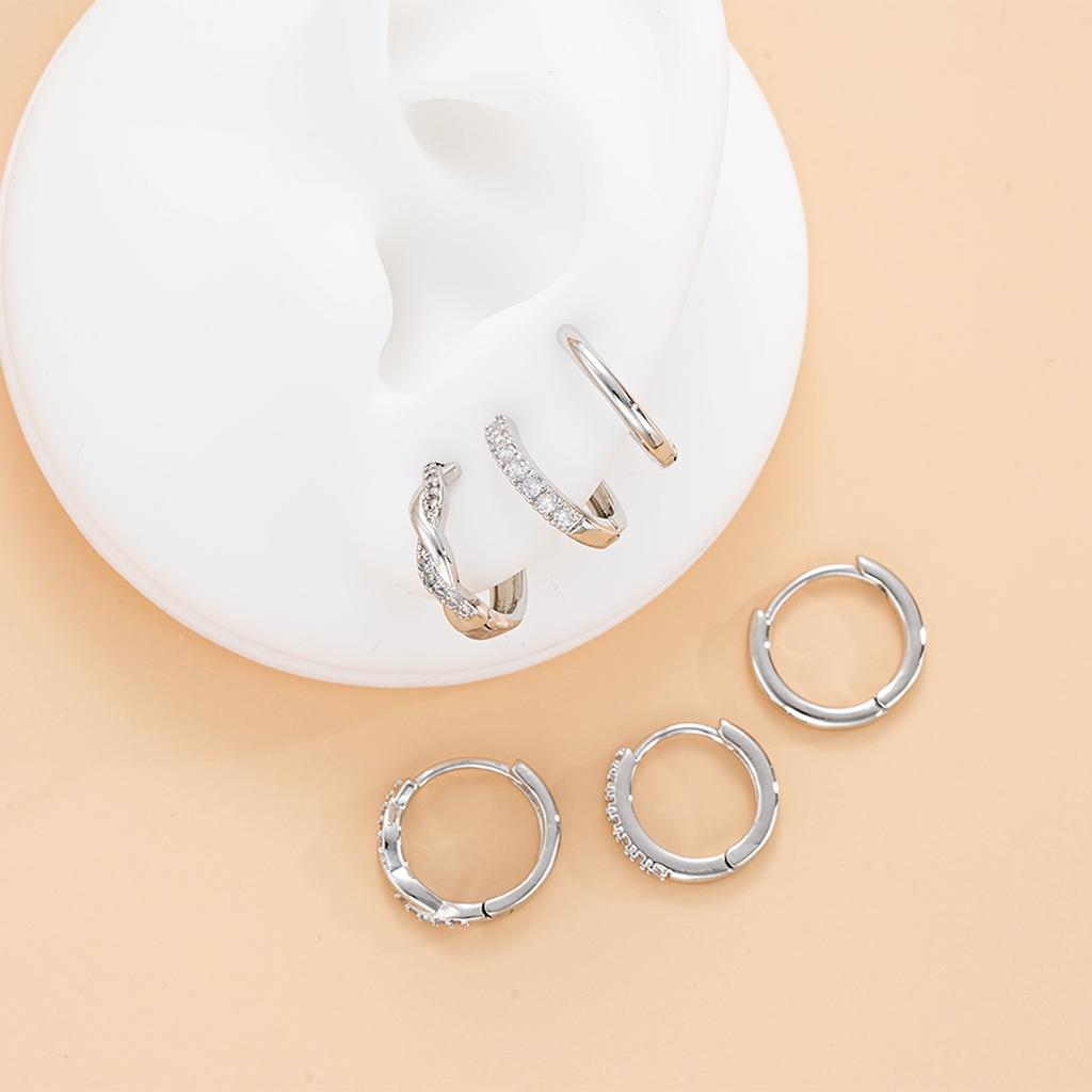 6PCS Simple Crystal Hoop Earrings for Women Gold Silver Color Cartilage Stackable Earrings Sets Female Party Accessories Jewelry