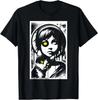 T-shirt Vintage Grunge 90s Décoloré avec Graffiti Fille Punk et Chat