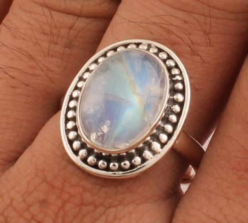 Solid 925 Sterling Silver Handmade Designer Moonstone Gemstone Ring Bohemian Ring Gift For Her
