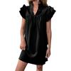 Women's Fashion Casual Solid Color V-neck Versatile Ruffle Sleeve Pullover Dress