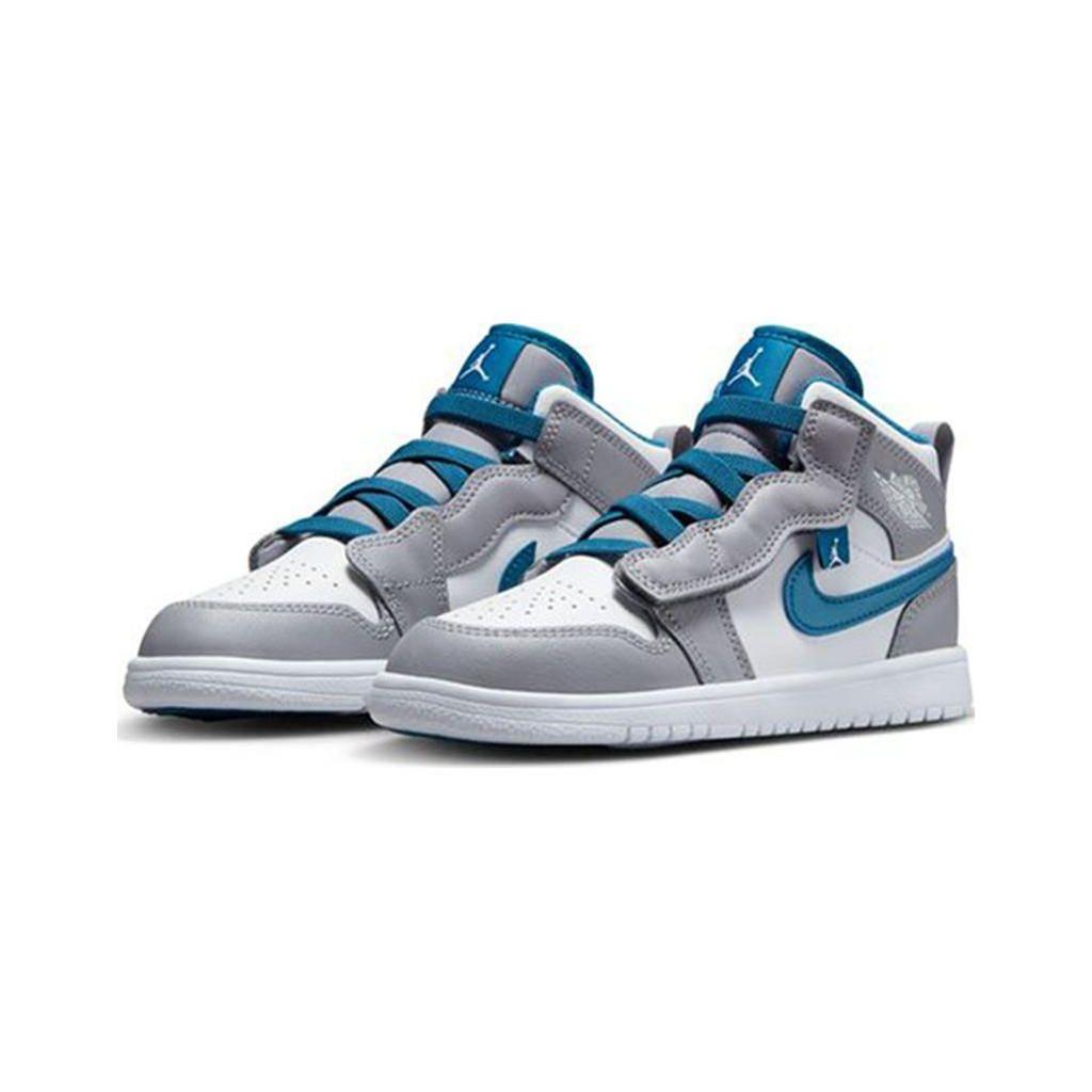 Jordan 1 Mid Alt Cement Grey True Blue (PS) Kids Sneakers Aquatone Celestial-Gold-White AR6351-014