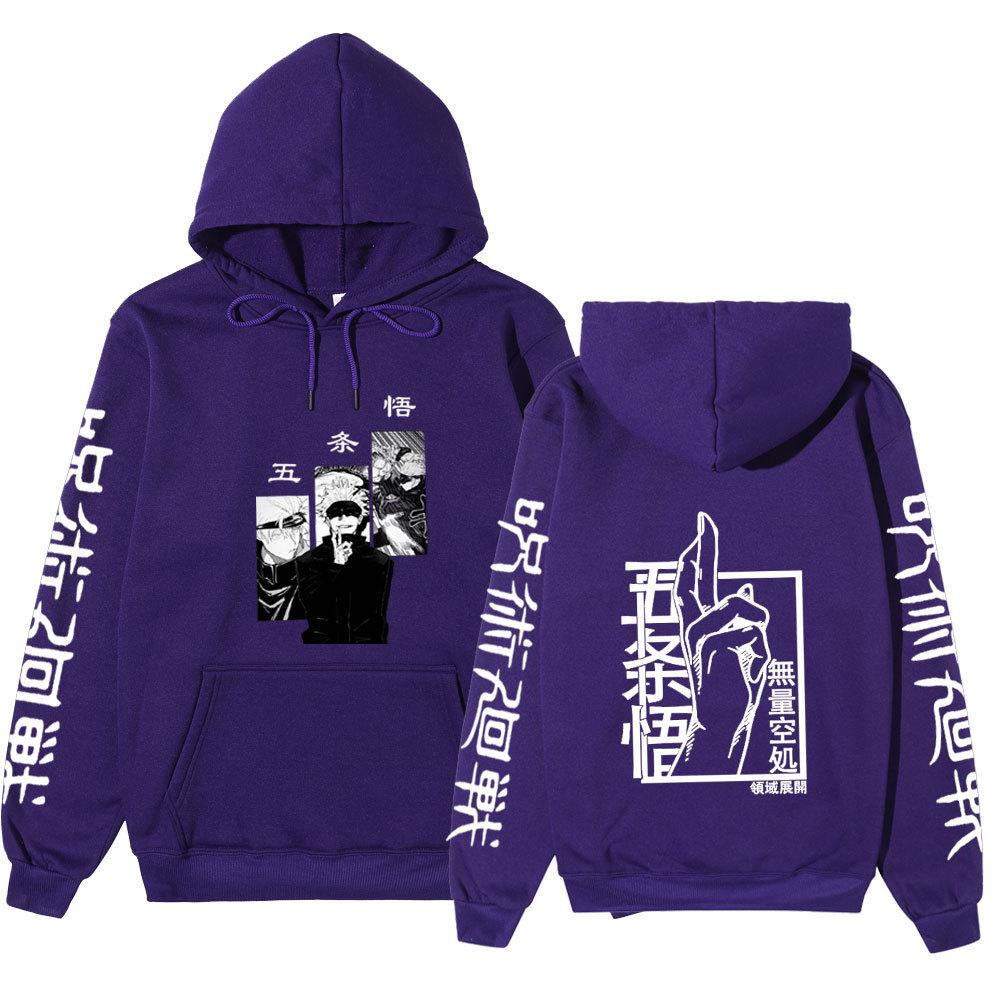 Jujutsu Kaisen Gojo Satoru Double-Sided Hoodie Anime Sleeve Print Long Sleeve Casual Manga Graphic Hooded Pullover Sweatshirt