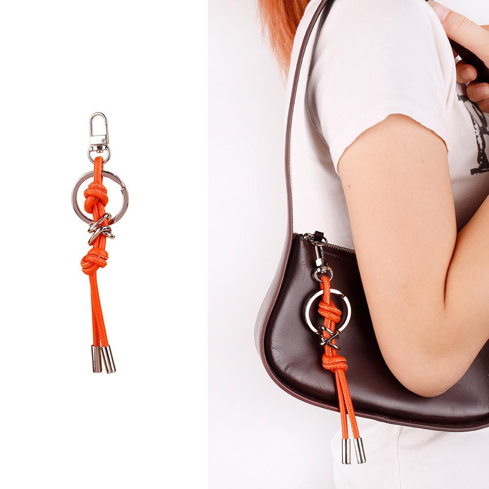 ins style candy color versatile simple and small double knot PU leather rope mobile phone lanyard accessories bag pendant keychain