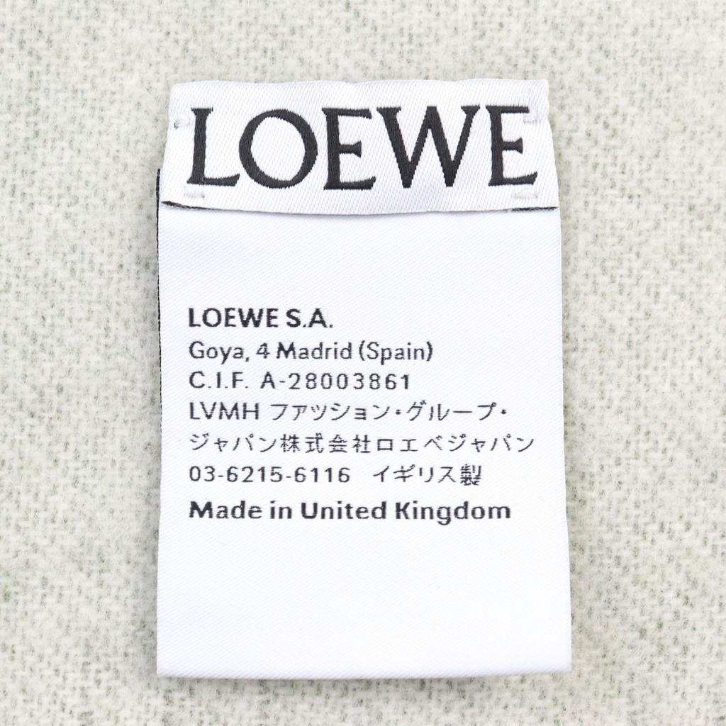 Great LOEWE Scarf Reversible Anagram logo leather patch Khaki Green Beige Gray wool Used