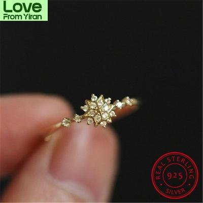 925 Sterlingsilber Ring Stapeln Damen Schneeflockenring mit Stein Zarte Eheringe für Frauen Weißer Zirkon Dünner Ring Schmuck