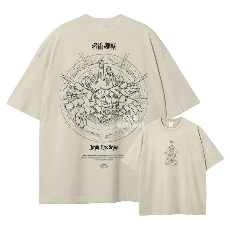 Anime gojo saturo T Shirt Manga Vintage Washed JJujutsu KKaisen Tshirts Oversized Streetwear choso sukuna T Shirts Man Cotton S