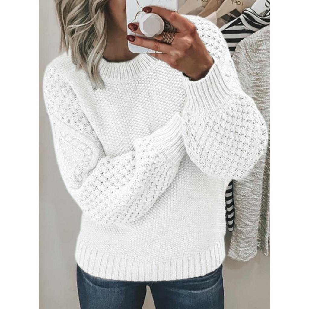 Women's Casual Round Neck Sweater - Long Sleeved, Ribbed Texture, Soft and Comfortable, Spring and Autumn Clothing | Round Neck Sweater | Texture