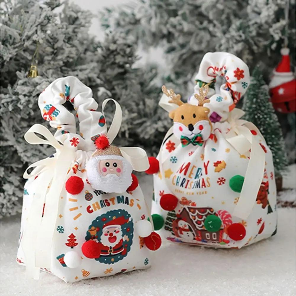 Santa Claus Christmas Eve Snack Packaging Bag Elk Snowman Reusable Christmas Wrapping Bags Xmas Gifts Bags Merry Christmas Decor