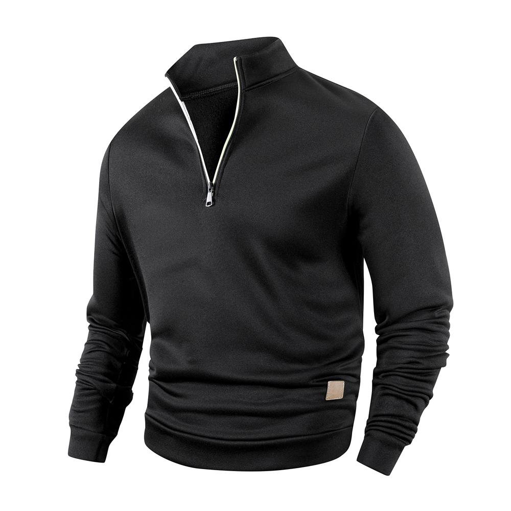 Felpa con Mezza Zip da Uomo in Pile Dolcevita Pullover con Etichetta in Pelle Maglioni alla Moda Uomo Outdoor Collo Alto Manica Lunga