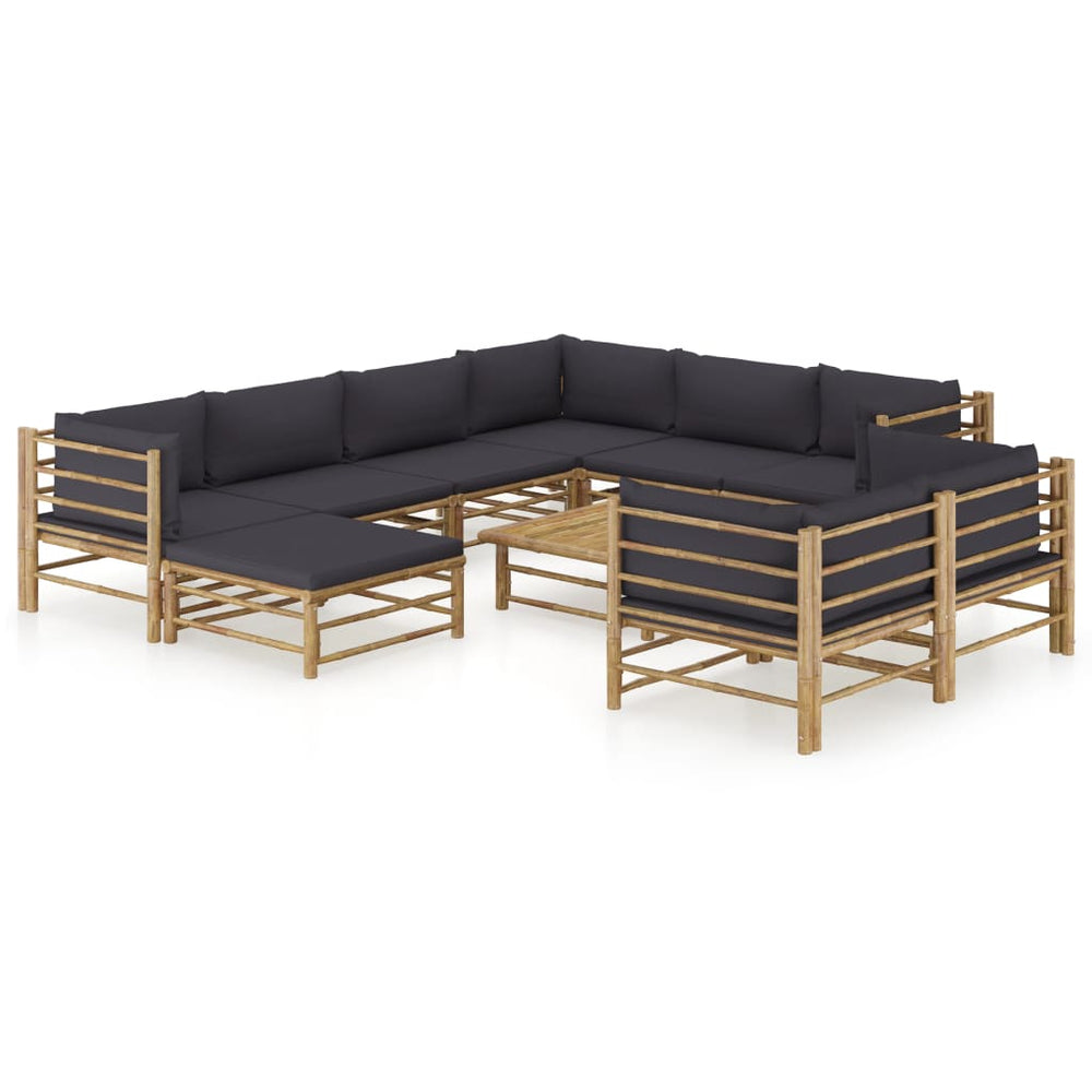 Salon de jardin 10 pcs avec coussins  foncé bambou